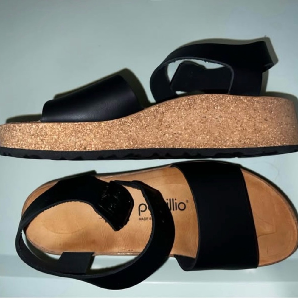 Papillio Black Sandals with Cork Platform